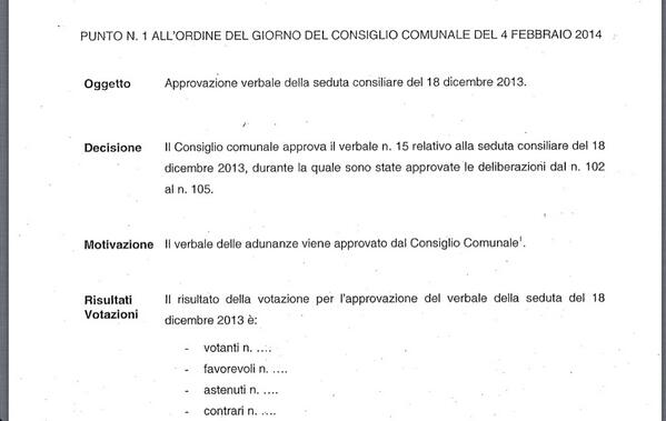 Punto 2 della serata: approvato il verbale della seduta del 18/12 http://t.co/a1rYQIe96n #opendalmine http://t.co/PwuQ8TmrPn